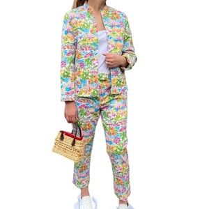 Rafael Summer Beach Scene 2Pc Blazer and Capri Pantsuit Vintage Size 8